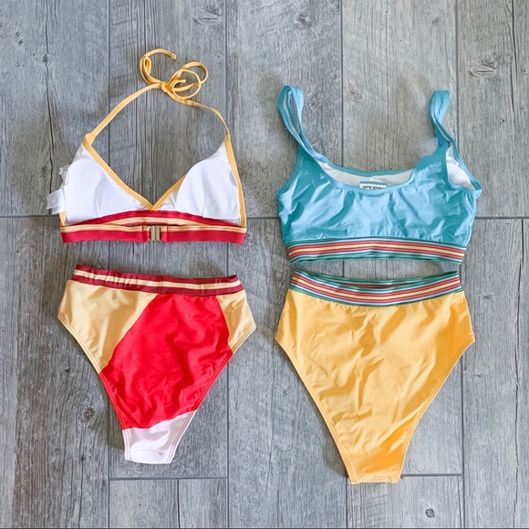 NBW MODCLOTH Red and Yellow High Waisted Swimsuit Bikini - Picture 5 of 7